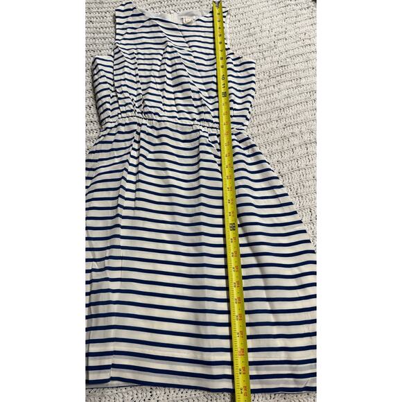 J. Crew Nautical Dress Silk Elastic Waist Striped Size 0 Blue White Sleeveless - Picture 3 of 10